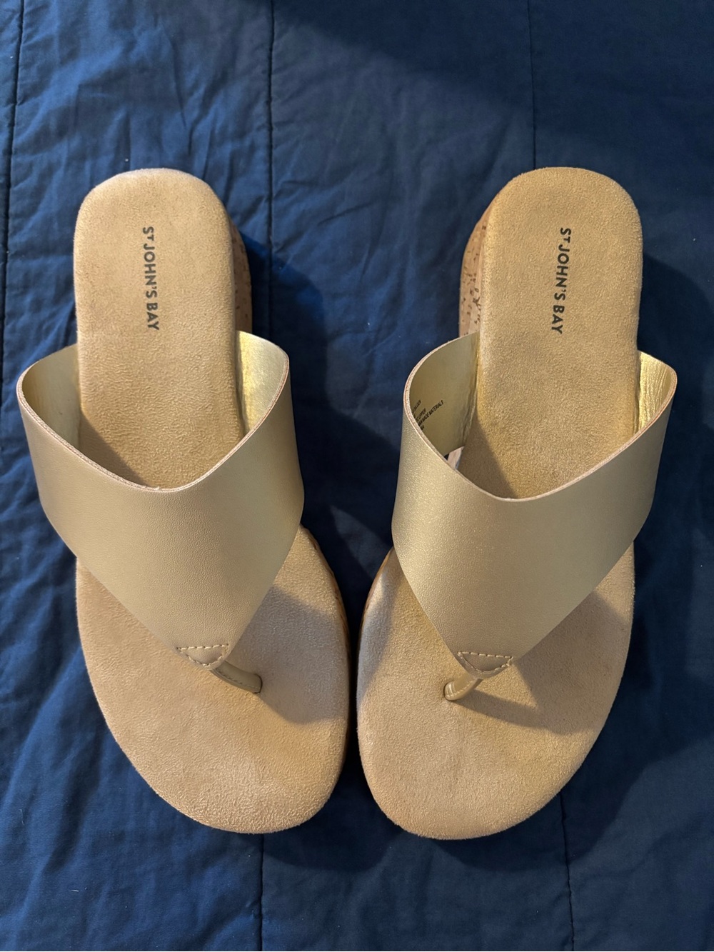 St. John's Bay Metallic Gold Wedge Thong Sandals